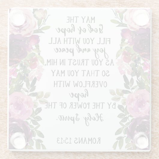 バイブル聖句ローマの梅ピンクのフローラ聖なる書物、 経典 ガラスコースター (裏面)