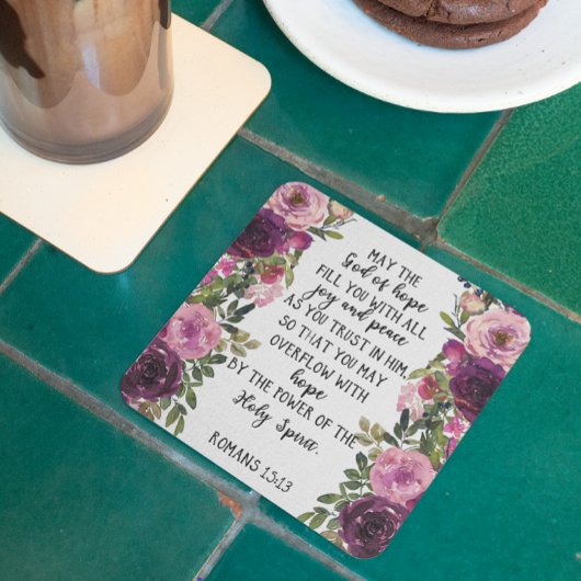 バイブル聖句ローマの梅ピンクのフローラ聖なる書物、 経典 コースター