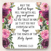 バイブル聖句ローマの梅ピンクのフローラ聖なる書物、 経典 コースター (正面)