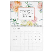 バイブル聖句聖なる書物、 経典水彩フローラ月次 カレンダー (3月 2027)