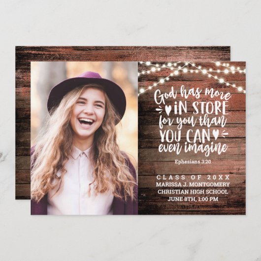 バイブル詩の写真素朴文字列ライト卒業 案内状 (正面/裏面)