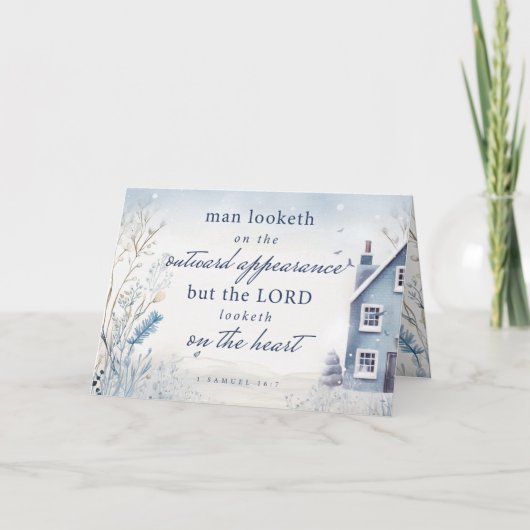 バイブル1節サムエル16:7青い水色 サンキューカード (正面)