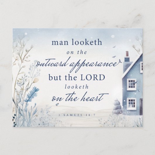 バイブル1節サムエル16:7青い水色 ポストカード (正面)