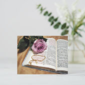 バイブル&パープルバラとクロスチェーン ポストカード (スタンド正面)