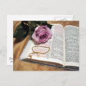 バイブル&パープルバラとクロスチェーン ポストカード (正面/裏面)