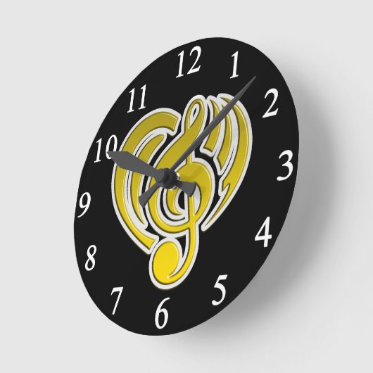バイブレーションミュージカルラブイエローハートミュージックノートDJ ラウンド壁時計 (傾斜)