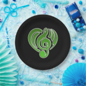 バイブレーションミュージカルラブグリーンハートミュージックノートDJ ペーパープレート (パーティー)