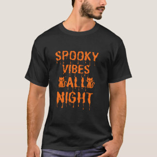 バイブ不気味スオールナイトハロウィンおもしろい猫Tシャツ Tシャツ