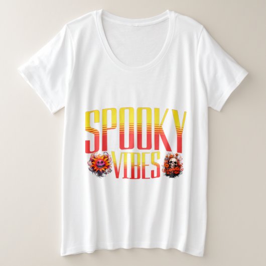 バイブ不気味ス：ハロウィーングラフィックティー プラスサイズTシャツ (デザイン正面)