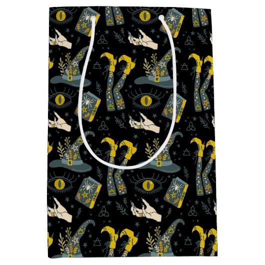 バイベ不気味カラフルハロウィーン記号パターン ミディアムペーパーバッグ (正面)