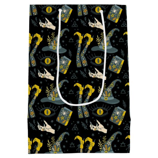 バイベ不気味カラフルハロウィーン記号パターン ミディアムペーパーバッグ (裏面)