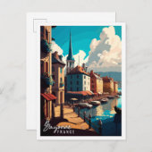 バイヨンヌフランスヴィンテージ旅行イラストレーション ポストカード (正面/裏面)