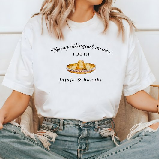 バイリンガルあるある | Jajaja & Hahaha 英語 スペイン語 Tシャツ