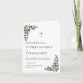 バイリンガルのカトリックのミサ結婚式 プログラム、緑 サンキューカード (正面)