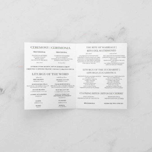 バイリンガルのカトリックのミサ結婚式 プログラム、緑 サンキューカード (内部)