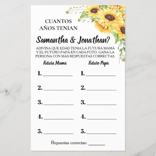 バイリンガルのゲームカードの赤ちゃんシャワーの年齢 チラシ (裏面)