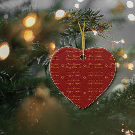 バイリンガルの赤と金色のクリスマススノーフレーク セラミックオーナメント