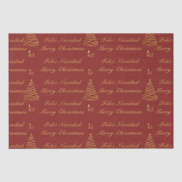 バイリンガルの赤と金色のクリスマスツリー 薄葉紙