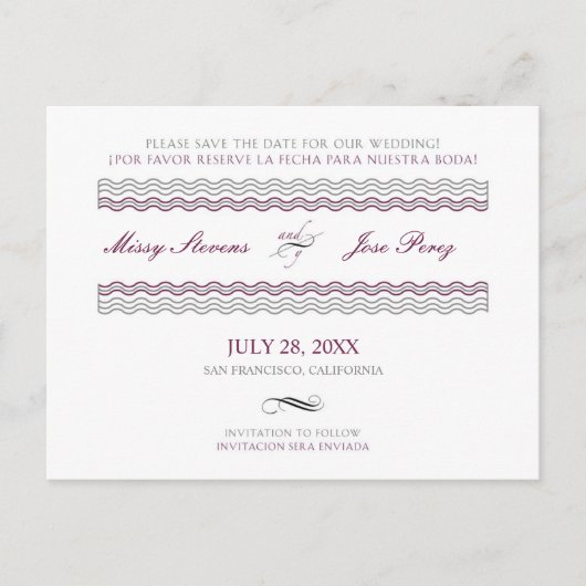 バイリンガルウェディング日付はがきを保存 案内ポストカード (正面)