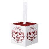 バイリンガルエレガントブルゴーニュの鳥のクリスマス キューブオーナメント (正面アングル)