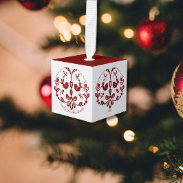 バイリンガルエレガントブルゴーニュの鳥のクリスマス キューブオーナメント