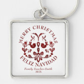 バイリンガルエレガントブルゴーニュの鳥のクリスマス キーホルダー (正面)