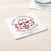 バイリンガルエレガントブルゴーニュの鳥のクリスマス スクエアペーパーコースター (アングル)