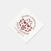 バイリンガルエレガントブルゴーニュの鳥のクリスマス スタンダードカクテルナプキン (角)