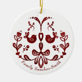 バイリンガルエレガントブルゴーニュの鳥のクリスマス セラミックオーナメント (正面)