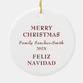 バイリンガルエレガントブルゴーニュの鳥のクリスマス セラミックオーナメント (裏面)