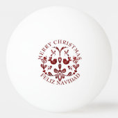 バイリンガルエレガントブルゴーニュの鳥のクリスマス 卓球ボール (裏面)