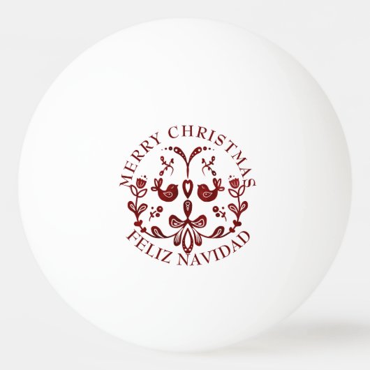 バイリンガルエレガントブルゴーニュの鳥のクリスマス 卓球ボール (裏面)