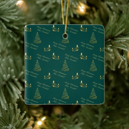 バイリンガルグリーンとゴールデンツリー セラミックオーナメント (ツリー)