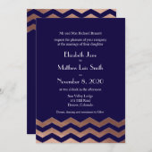 バイリンガルシックバラ金ゴールドシェブロンウェディング招待 招待状 (正面/裏面)