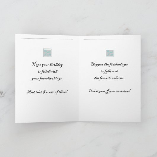 バイリンガルスウェーデン語と英語の誕生日カード カード (内部)