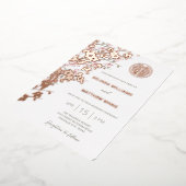 バイリンガルダスティピンクローズ中国の金ゴールド結婚ズ 箔招待状 (回転した状態)
