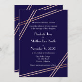 バイリンガルバラストライプ金ゴールド結婚式の招待 招待状 (正面/裏面)