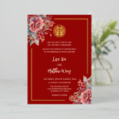 バイリンガルバラレッド中国の金ゴールド結婚ズ 箔招待状 (立ち正面)