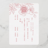 バイリンガルバラ金ゴールドさくらんぼ中国のブロッサム結婚ズ 箔招待状 (裏面)