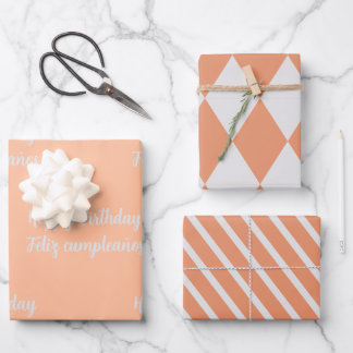 バイリンガルピーチフェリズクンプレニョス – ハッピーバースデー ラッピングペーパーシート