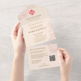 バイリンガルベトナムの芍薬の伝統 オールインワン招待状