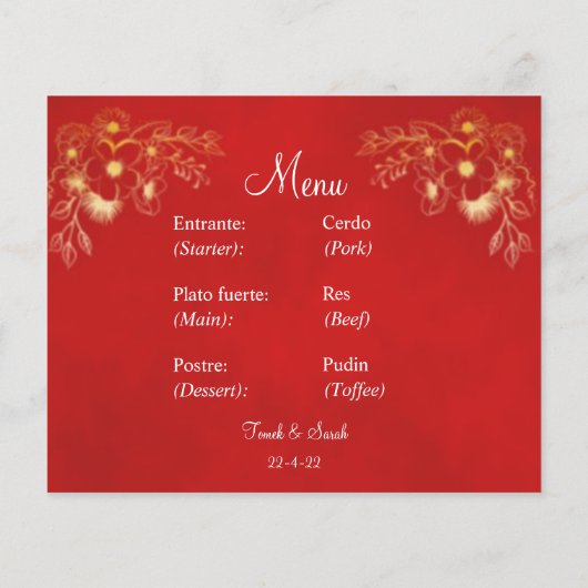 バイリンガルメニュー付きフラットブルゴーニュ座席表 (裏面)