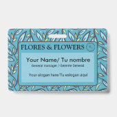 バイリンガル名と青ターコイズ離れパターン バッジ (正面)