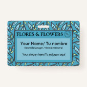 バイリンガル名と青ターコイズ離れパターン バッジ (正面)