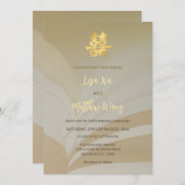 バイリンガル抽象芸術アート中国のベージュ結婚ズ 招待状 (正面/裏面)