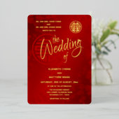 バイリンガル書道赤金ゴールド結婚ズ 箔招待状 (立ち正面)