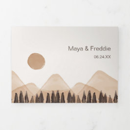 バイリンガル結婚式招待状の風景オールインワン 三つ折り招待状