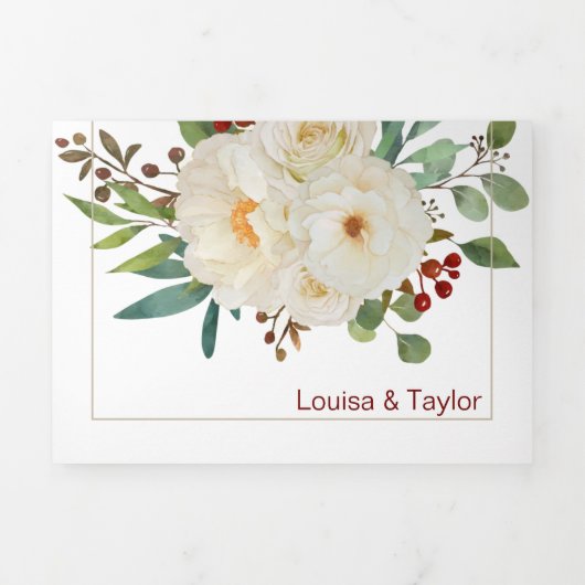 バイリンガル結婚式招待状 – 全ての牡丹を一つに 三つ折り招待状 (カバー)