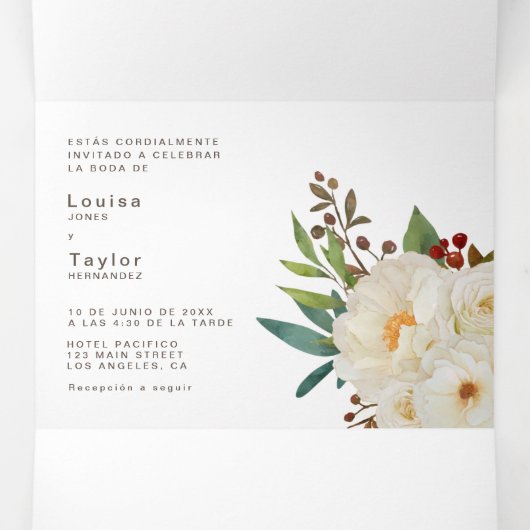 バイリンガル結婚式招待状 – 全ての牡丹を一つに 三つ折り招待状 (内部中)