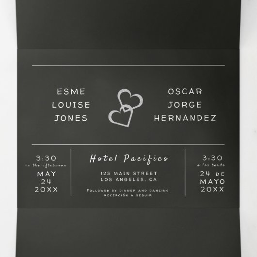 バイリンガル結婚式招待状- Chalkboardの写真 三つ折り招待状 (内部中)